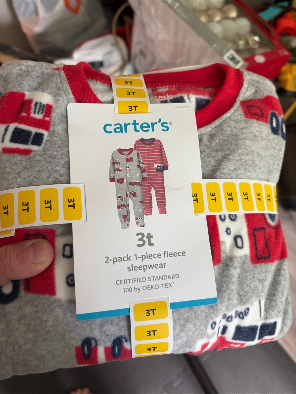 Carter's Gray Fleece Sleepwear Set with Red Firetruck Print